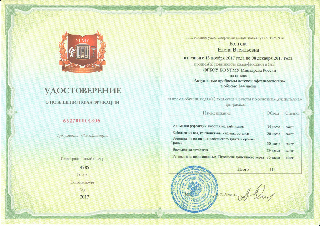 Сертификат Болговой