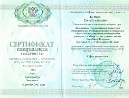 Сертификат Болгова Елена Васильевна