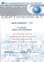 Сертификат Садреева Анна Анатольевна
